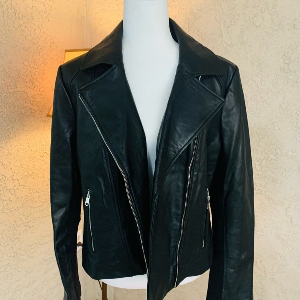 Sam Edelman Black Leather Moto Jacket 100% GENUINE LAMB LEATHER
